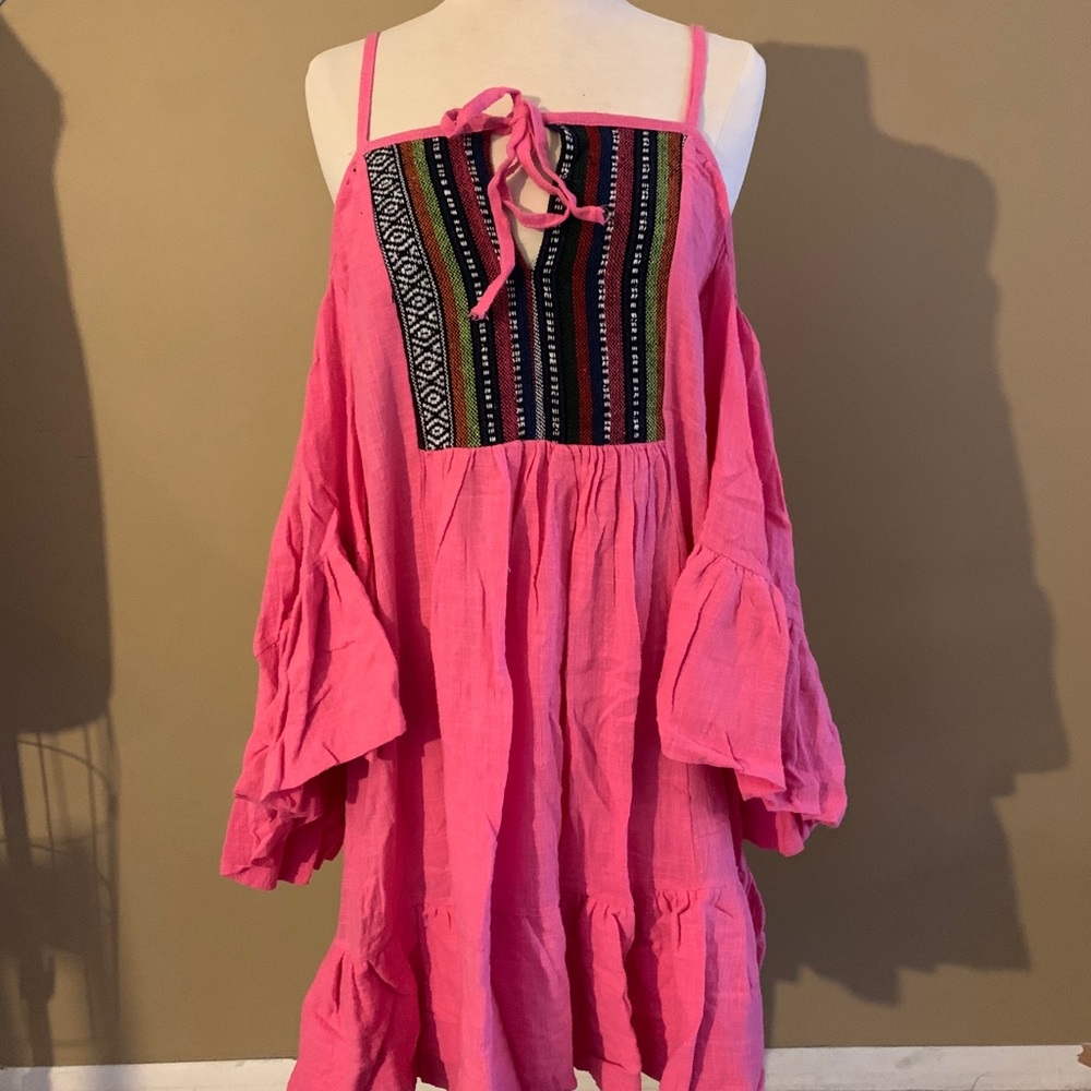 Macbeth Collection by Margaret Josephs Pink Boho Embroidered Swim Coverup